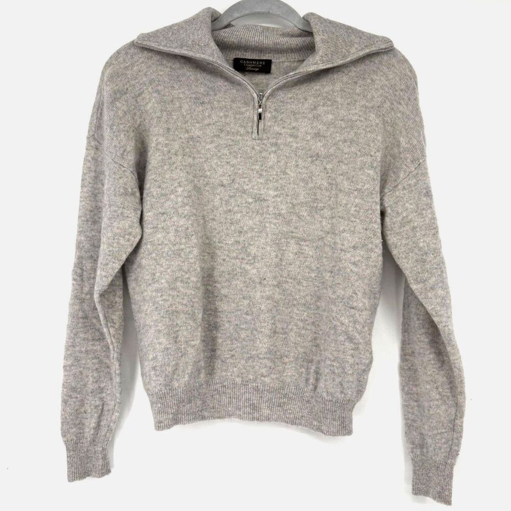 Cashmere Charter Club Luxury Gray 3/4 Zip Sweater Size XS